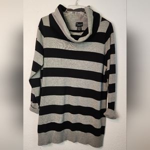 NY Collection Black and Gray Long‎ Cowl Neck Sweater, Size X
